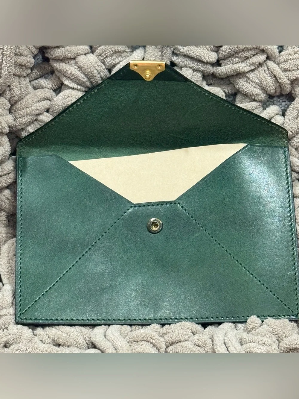 Mignon Paris Vintage Green Leather Envelope Case Passport Wallet Made in France
